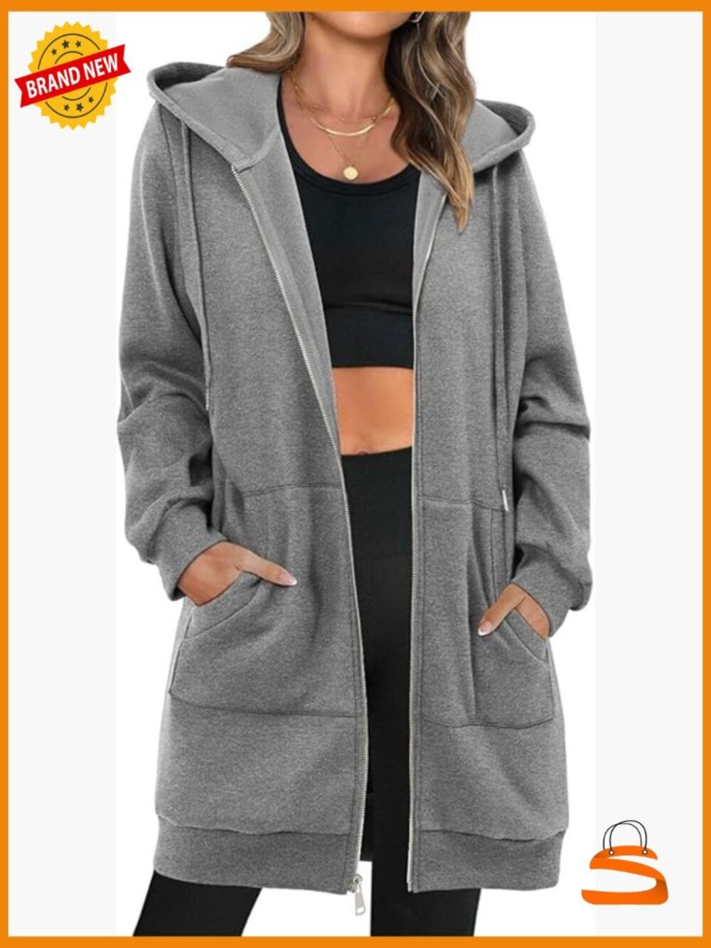Zip Up Hoodie Oversized Fleece Sweatshirt Long Sleeve Jacket with Pockets